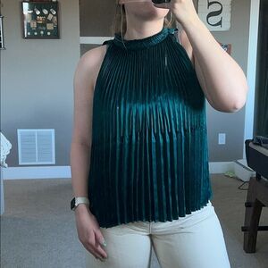 Elegant Teal Pleated Tank